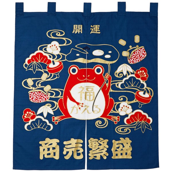 Maeda Dyeing 120952 Indigo 35.4 inches (90 cm) Kaiuntei Auspicious Noren Kaifun Frog Pattern