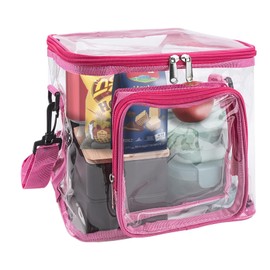 Linkidea Lunch Box for Adult, Transparent Lunch Bag with Shoulder Strap, Large Capacity Lunch Bag for Everyday Outings, Fits to Picnic and Daily Use (Pink)