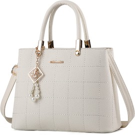 XingChen Purses and Handbags for Women PU Leather Top Handle Satchel Ladies Shoulder Tote Bags White