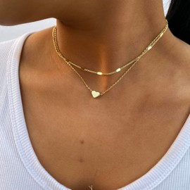 ASCOMY Dainty Gold Necklace for Women 14K Gold Plated Necklaces for Teen Girls Layered Disc Choker O Chain Love Heart Pendant Necklaces Cute Necklaces Lovely Festival Jewelry Gift for Women Girls