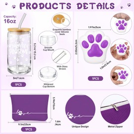 Sliner 3 Pcs Vet Tech Gifts Veterinarian Appreciation Gifts Inspirational 16 oz Glass Cups with Lid Makeup Bag Stress Ball Vet Tech Assistant Supplies Medical School Must Haves(Purple)