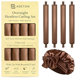 Rizos sin calor durante la noche, juego de rizadores de cabello sin calor de satén con cierre de botón, 4 rodillos para mujer + gorro de satén para do