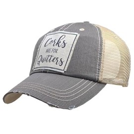 VINTAGE LIFE Corks are for Quitters Distressed Trucker Cap, Light Brown, Adult Headwear Accessories