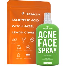 Acne Treatment Face Spray, 4 fl oz Facial Spray with Witch Hazel, Salicylic Acid for Acne Prone and Oily Skin, for Hormonal, Severe Cystic Acne, Skin Clearing Toner, 1000 Sprays