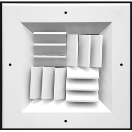 8"w X 8"h Extruded Aluminum Adjustable Core Mount Supply Ceiling HVAC Air Grille - Interchangeable: 1-Way, 2-Way, 3-Way or 4-Way - Vent Duct Cover [Outer Dimensions: 9.125" X 9.125"]