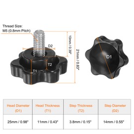 QUARKZMAN Pack of 25 Knurled Screws with Star Handle M5 x 10 mm x 25 mm Star Grip Screw Plastic Knob Stainless Steel 304 Threaded Bolts Clamping Screw Star Grip Nut Clamping Knob for Machine