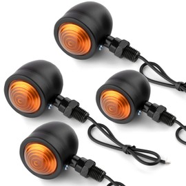 PIENSE Motorcycle Turn Signal, 4-Piece Set, Universal, Black, Bullet Type, Retro American, Orange (Black 4-Piece Set)