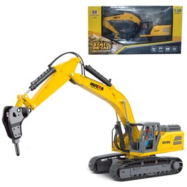 Gemini&Genius Drill Excavator Toy, Demolition Machine Car, Construction Vehicle Toys 1/35 Scale Die-cast Impact Hammer Engineering Truck, Alloy Models Toys for Kids