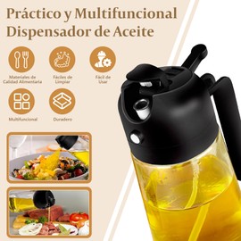 Dispensador de Aceite, 2PCS Botella Dispensadora de Aceite 2 En 1, Botella de Aceite de Olivia 470ml, Aceiteros para Cocina de Vidrio, Pulverizador de Aceite para Cocinar Hornear Asar y Freír (Negro)