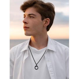 U7 Cool Dragon Pendant for Men Black Stainless Steel Punk Animal Necklaces Ouroboros Necklace with 22 Inch Rope Chain