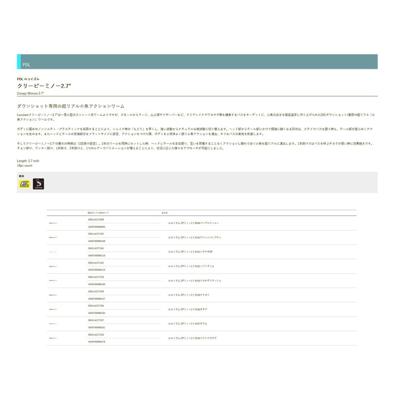 TIEMCO 2.7#237 Ciayu Worm Localism CP Minnow