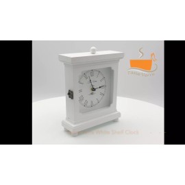 Tasse Verre White Clock for Shelf Table Or Desk 9"x7" - Living Room Decor Wood Battery Opp.