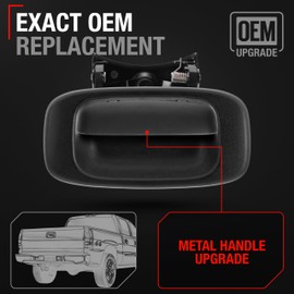 Tailgate Handle Latch w/ Improved Bezel Trim with Rod Clips - Upgraded Metal Handle | for 1999-2007 Chevy Silverado GMC Sierra 1500 2500 3500 | Replaces# 15997911, 15228539, 15228541, 15228540