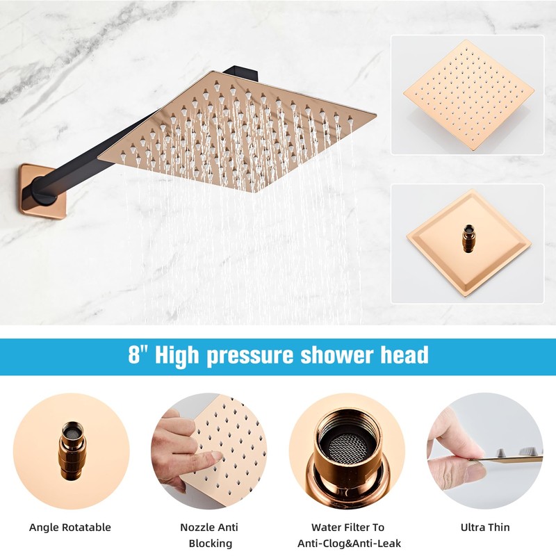LCEVCGK Shower Faucet Set Bathroom Matte Black and Rose Gold