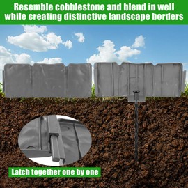 Garden Edging Border NO DIG, with Landscape Edging Anchoring Spikes, Gray Stone Effect Plastic Lawn Edging Fencing, Interlocking Yard Lawn Edging for Flower Bed | 16 Ft | 20Pcs | Gray |