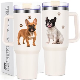 Lifecapido French Bulldog Gifts, Dog Lovers Gifts for Women, Frenchie Gifts, French Bulldog 40oz Tumbler with Handle and Straw, Unique Bulldog Gifts Birthday Christmas Gifts for Dog Lovers Dog Mom