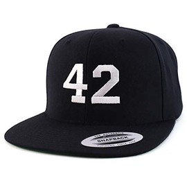 Trendy Apparel Shop Number 42 White Thread Embroidered Flat Bill Snapback Baseball Cap - Black