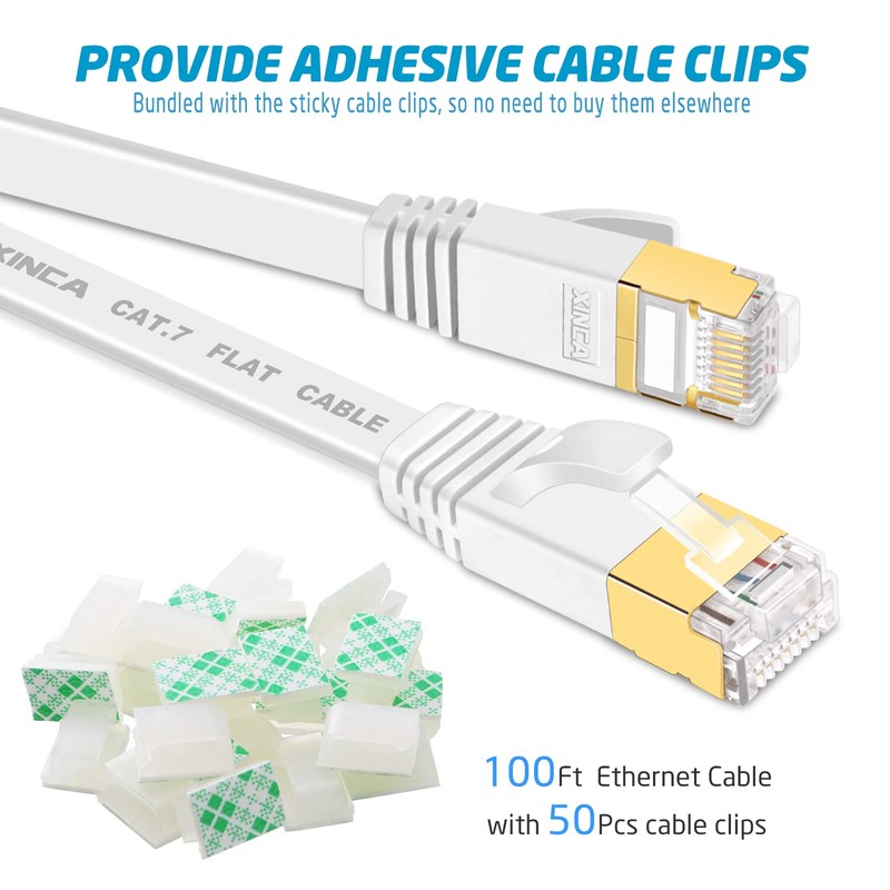 XINCA Cat 7 - Cable Ethernet plano con pinzas para