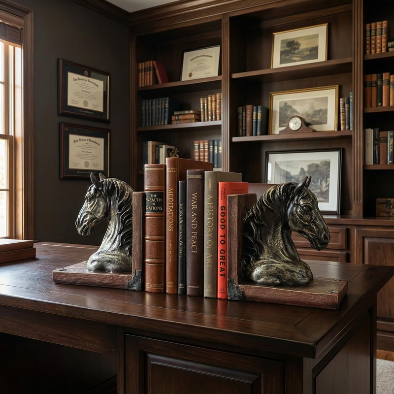 Rustic Horse Bookends Decorative Book Ends, 7.5" Resin Pair for