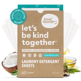 Kind Laundry Detergent Sheets Stain-Fighting Enzymes - Plant Powered Eco-Friendly Laundry Soap Sheets - Home or Travel Laundry Detergent - Ocean Breeze, 60 Loads (Mom's Choice Award Winner)