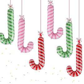 Nine San Weihnachten Zuckerstangen Luftballons Rot Rosa Grün Zuckerstange Folienballons Weihnachtsstangen Ballons Weihnachts Party Deko 6 Stücke(80 * 40cm)