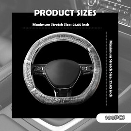 100PCS Disposable Car Steering Wheel Cover,Water and Dust Resistant Car Wheel Cover for 11.8-21.6 Inch OD Steerings,Universal PE Plastic Truck Steering Wheels Covers