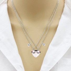 CERSLIMO Best Friend Necklace Heart Friendship Necklace, Matching Bff Necklace for 2 Girls | Magnetic Panda Necklaces Teen Girl Kids Jewellery for Women Graduation Birthday Christmas Gifts, Silver