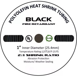 225FWY 1" 100 FT. 100' Feet BLACK 25mm Polyolefin 2:1 Heat Shrink Tubing Tube Cable US