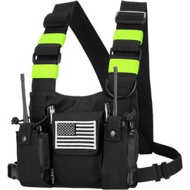 Radio Chest Harness Front Pack Pouch Holster Vest Rig for Two Way Walkie Talkie(Rescue Essentials) - Color: Green