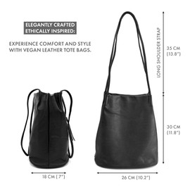 Woodland Leathers Women's Medium Size Vegan Leather Hobo Bucket Tote Handbags For Women - Elegant Black Handbag With Long Straps, Stylishly Spacious Designer Elegance bags for women (Black)