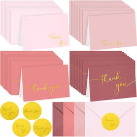 Motiskyy 200 Set Gold Foil Thank You Cards With Envelopes & Foil Stickers Bulk 4 Minimalistic Designs Blank Thank You Notes 4 x 6 Inch for Baby Shower,Bridal Shower, Wedding, Graduation(Pink)