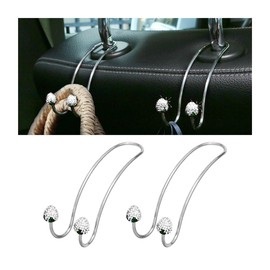 Strawberry Car Decor Hooks, 2 Pack Bling Diamond Seat Back Organizers, Auto Headrest Storage Hangers Hooks for Purse Handbag Clothes Grocery, Universal Car Accessories for Women (White)