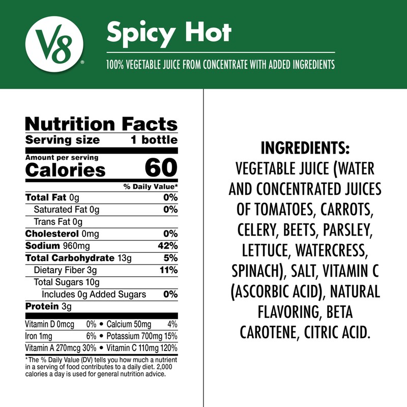 V8 Spicy Hot 100% Vegetable Juice, 12 fl oz Bottle