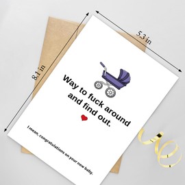 Naixiwen Funny Baby Shower Card for Girl Boy, Lovely New Baby Congratulations Card, Congrats on Pregnancy Card for New Mom Dad Parents, Way to F Around and Find Out