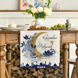 Artoid Mode Castle Lantern Flower Ramadan Table Runner, Seasonal Kitchen Dining Table Decoration for Home Party Decor 13x108 Inch