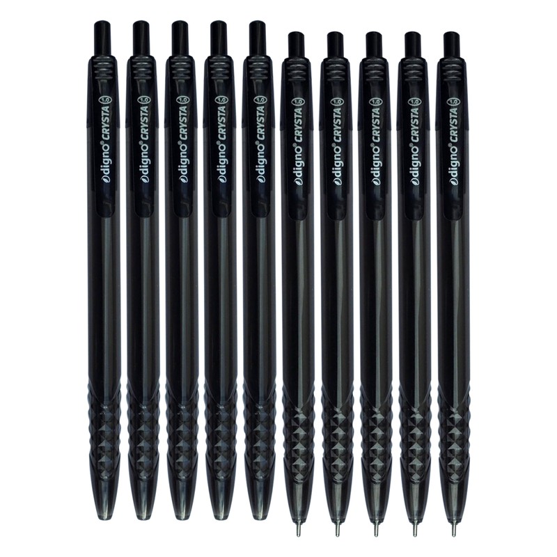 DIGNO Crysta Retractable Ballpoint Pens, BLACK, Medium Point (1.0mm), Pack