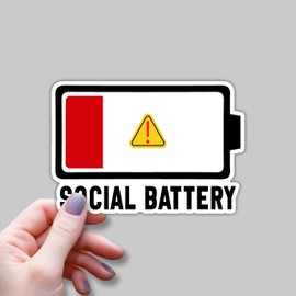 (3 pcs) Low Social Battery Sticker for Tumbler Funny Sarcastic Motivational Phrase Social Anxiety Quote Vinyl Decal for Kindle Laptop Water Bottle Phone Hard Hat - 3x2.1