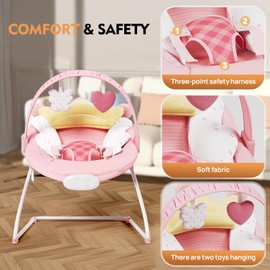 Baby Bouncer, Portable Baby Bouncer with Removable Toy Bar, Soothing Vibrations Infant Bouncer Seat for 0-6 Months 6-20 lbs(Pink)