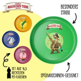 Awave The School of Magic Animals 4-Piece Children's Plate Set, 18.5 cm, Children's Tableware Made of rPET without Melamine, BPA-Free, Rabbat Henrietta Juri Caspar, Reusable, Dishwasher Safe