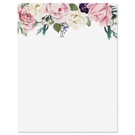 Current Victorian Rose Floral Letter Paper - Spring Stationery Papers With Decorative Rose Border, Printable Holiday, Wedding & Bridal Shower, & Invitation Sheets, Set of 25, 8 1/2" x 11"
