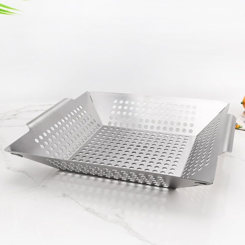 AIMALL 8 Inch Small BBQ Grill Basket, Stainless Steel Barbecue