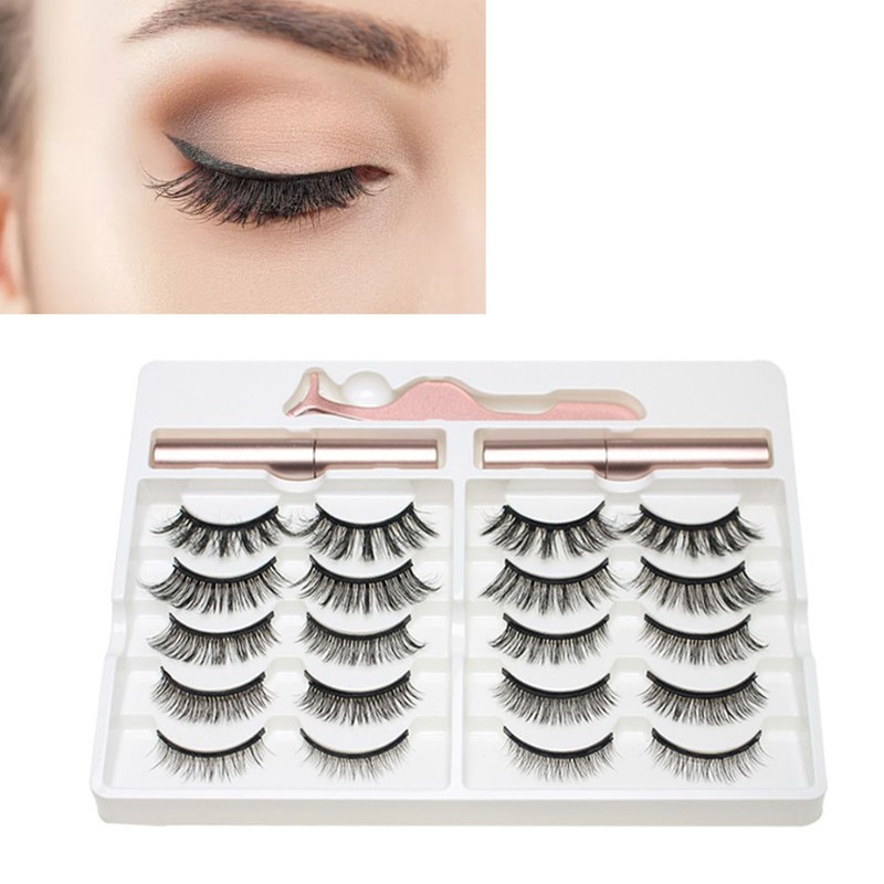 10 Pairs Magnetic Lashes Kit Liquid Eyeliner Tweezer Lightweight False