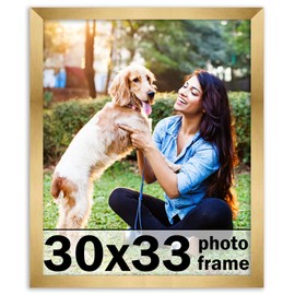30x33 Frame Gold Bronze Picture Frame - Modern Photo Frame Includes UV Acrylic Shatter Guard Front, Acid Free Foam Backing Board, Hanging Hardware Wood Wall Frames for Family Photos - no Mat