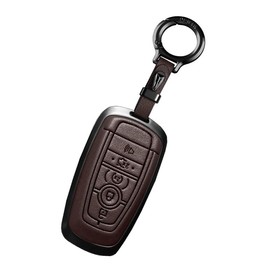 Key Fob Cover Leather Car Keychain Compatible with Explorer Mustang Fusion Escape F150 F250 F350 F450 F550 Edge Key Case (Brown)