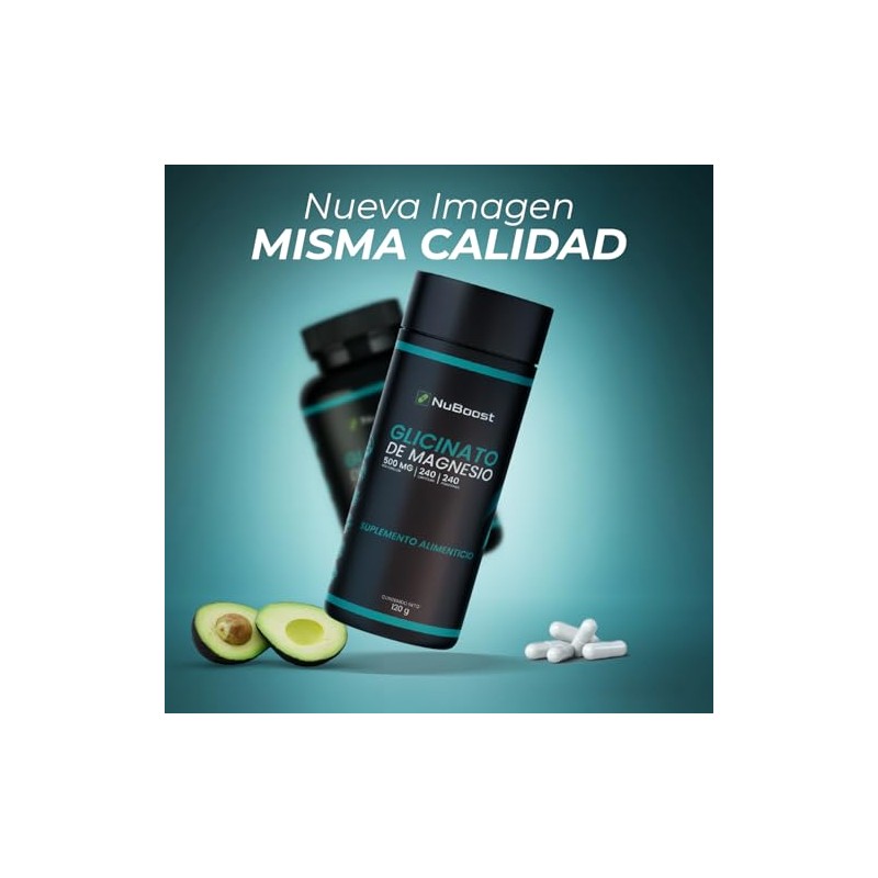 Nuboost Glicinato Magnesio 500 240 Cápsulas Alta Absorción Hecho Usa