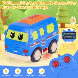 Highttoy Remote Control Cars for 1 2 3 Year Old Boys, Cartoon Remote Control Bus Toys for 1 2 3 Year Old Boys Toy Car for Toddlers 2.4GHz 4-Channel Mini RC Car Toy Gifts for 1+ Year Old Boys, Blue