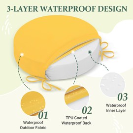 HARBOREST Outdoor Bistro Chair Cushions Set of 4, Waterproof Round Outdoor Cushions with Non-Slip Ties and Removable Covers, 15" D x 3" H, Yellow