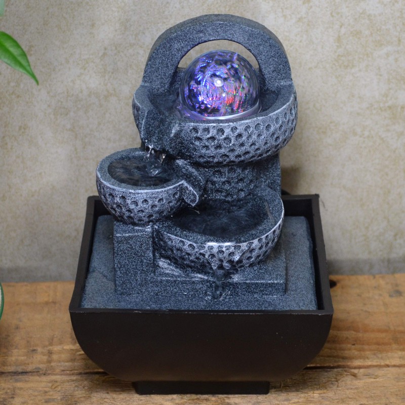 Fiesta Studios Grey Pots with Light Ball Water Fountain With