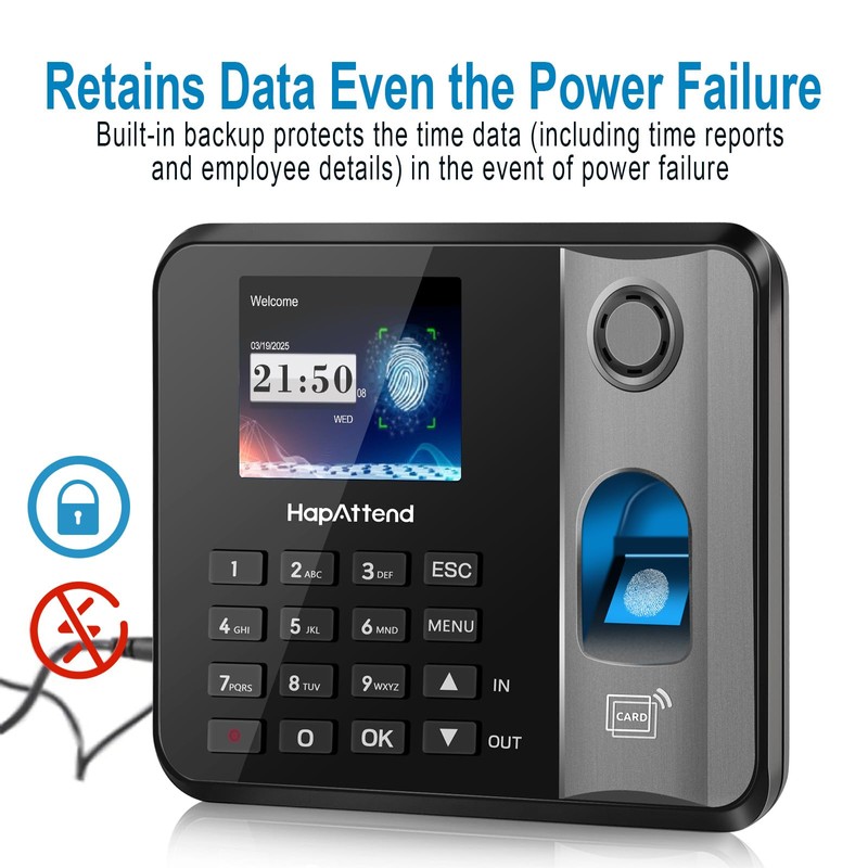 HapAttend Time Clock - Fingerprint Time Clocks for Employees Small