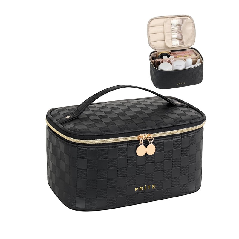 Prite Makeup Bag Portable Cosmetic Organizer with Brush Holder Waterproof